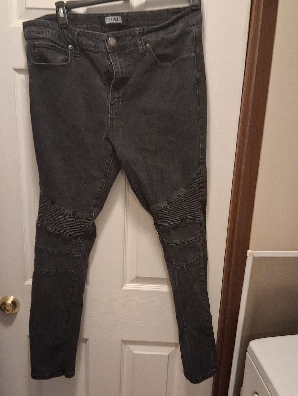 Slim Fit Black Ribbed Knee Skinny Jeans - Unbranded